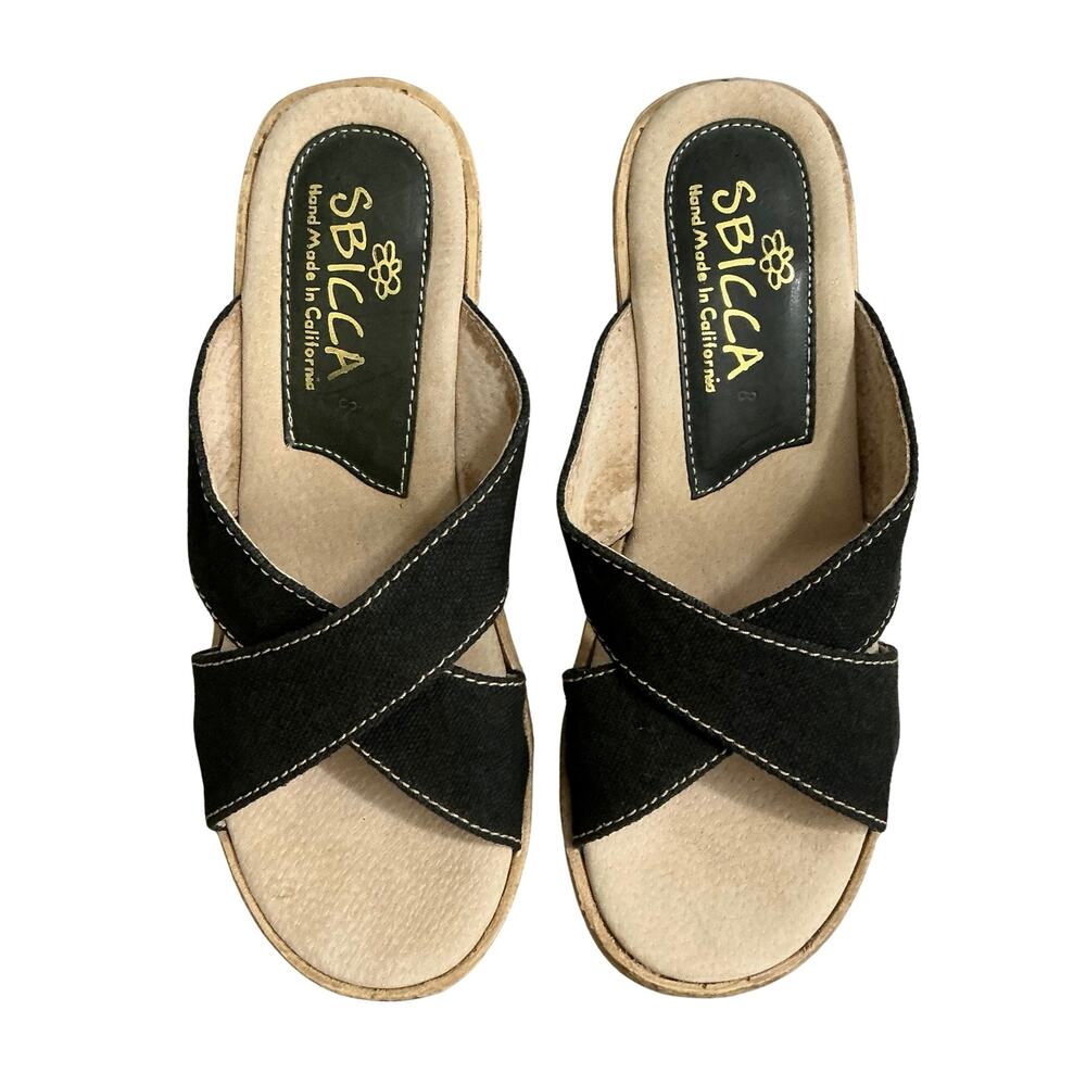 SBICCA Julian Wedge 3” Black Cross Strap Sandals Size 8